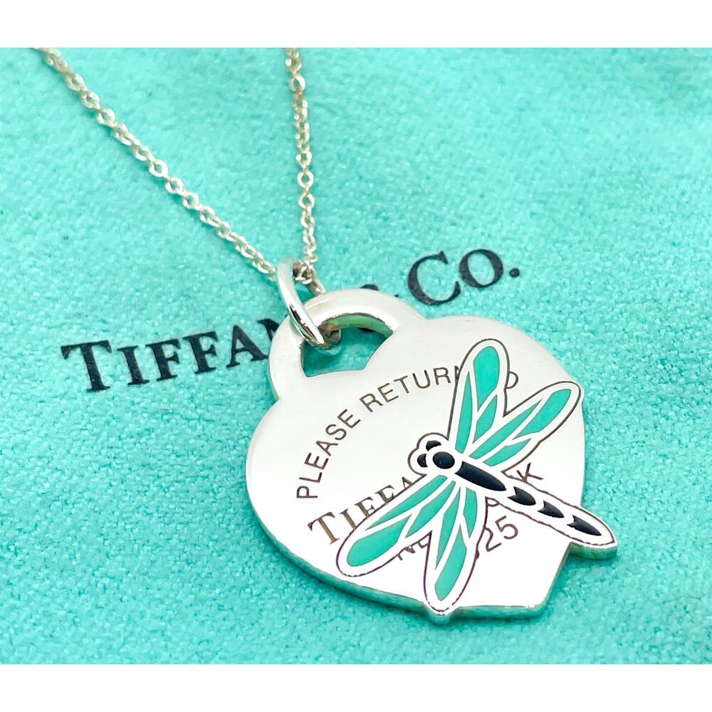 RARE Tiffany & Co. Return to Tiffany Dragonfly Heart Pendant Necklace 16-18" - Picture 10 of 13